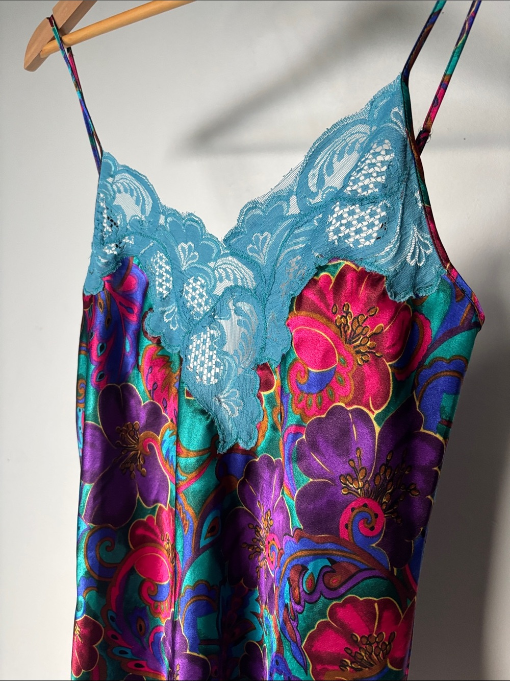 Vintage Teal Purple Floral Mini Slip - Picture 2 of 4